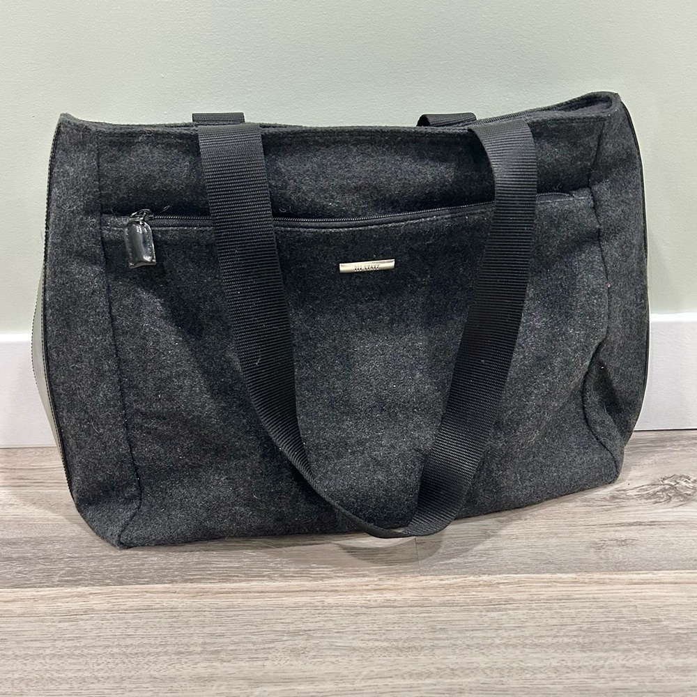 Vintage 111 State Gray Wool Felt Messenger Shoulder Bag Large Purse Work Tote